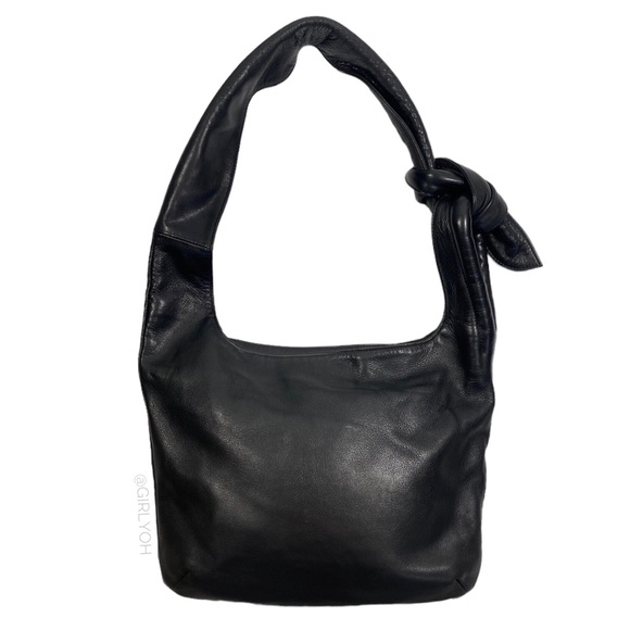 LUPO Slouchy Knotted Strap Oversized Hobo Black Leather Bag - Picture 2 of 9